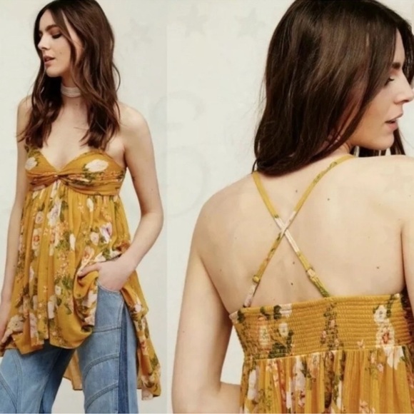 Free People Mustard Floral Blouse - Picture 1 of 7